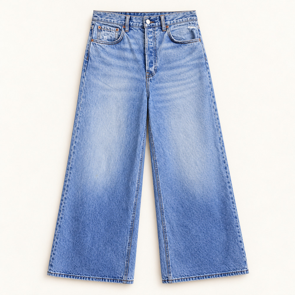 GRLFRND The Norah High Rise Crop Wide Leg Jeans 29 Light Blue 100% Cotton